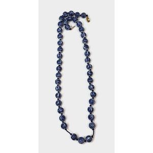 Vintage Chinese Blue & White Porcelain Bead Hand Knotted Box Clasp Necklace